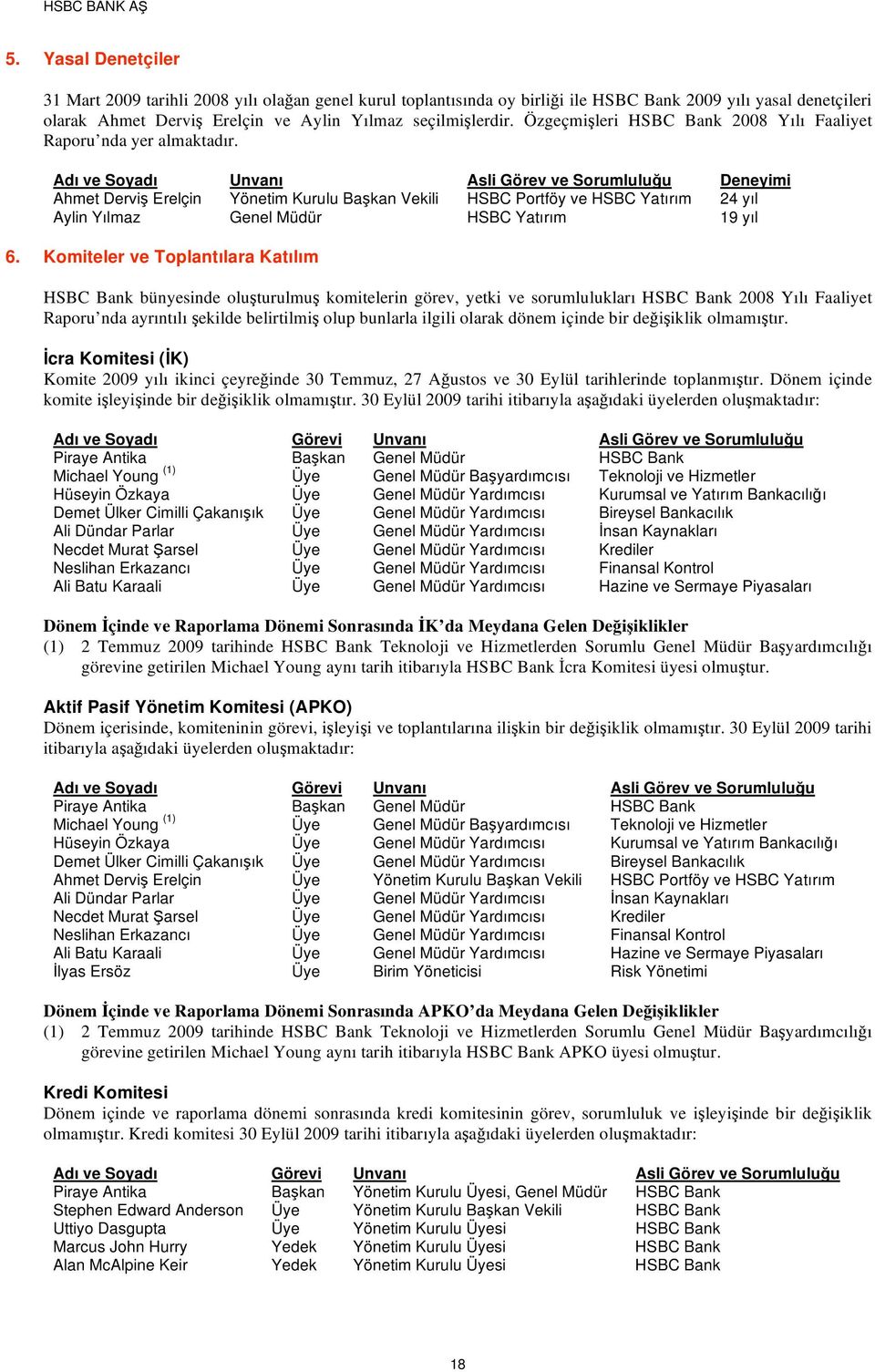 Adı ve Soyadı Unvanı Asli Görev ve Sorumlulu u Deneyimi Ahmet Dervi Erelçin Yönetim Kurulu Ba kan Vekili HSBC Portföy ve HSBC Yatırım 24 yıl Aylin Yılmaz Genel Müdür HSBC Yatırım 19 yıl 6.