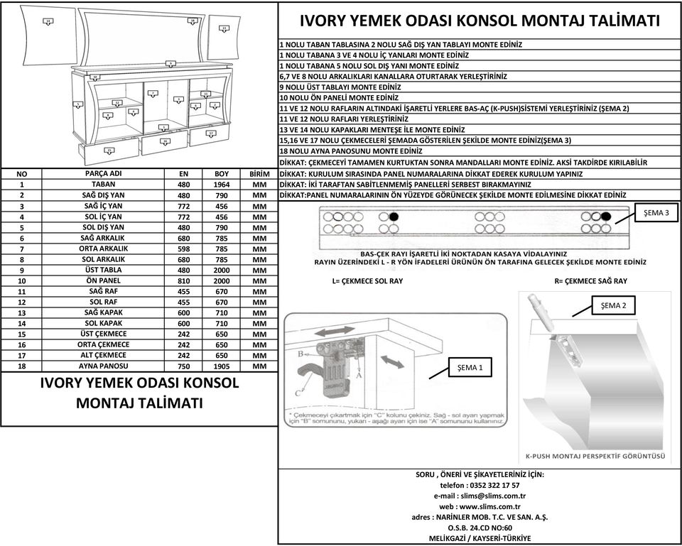 PANOSU 750 1905 IVORY YEMEK ODASI KONSOL 1 NOLU TABANA 3 VE 4 NOLU İÇ YANLARI MONTE EDİNİZ 1 NOLU TABANA 5 NOLU SOL DIŞ YANI MONTE EDİNİZ 6,7 VE 8 NOLU ARKALIKLARI KANALLARA OTURTARAK YERLEŞTİRİNİZ 9