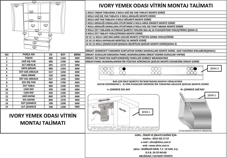 YERLEŞTİREREK MONTE EDİNİZ 10 VE 11 NOLU CAM RAFLARINI LEDLERİ MONTE ETTİKTEN SONRA YERLEŞTİRİNİZ 12 VE 13 NOLU KAPAKLARI MENTEŞE İLE MONTE EDİNİZ 14 VE 15 NOLU ÇEKMECELERİ ŞEMADA BELİRTİLEN ŞEKİLDE