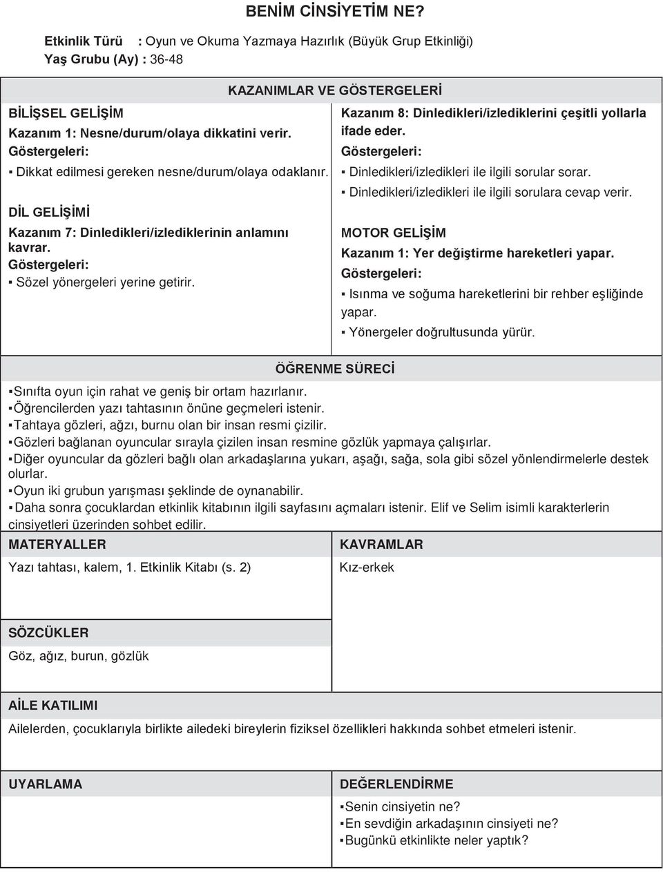 Kazanım 8: Dinledikleri/izlediklerini çeşitli yollarla ifade eder. Dinledikleri/izledikleri ile ilgili sorular sorar. Dinledikleri/izledikleri ile ilgili sorulara cevap verir.