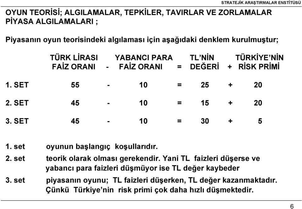 SET 45-10 = 30 + 5 1. set oyunun başlangıç koşullarıdır. 2. set teorik olarak olması gerekendir.