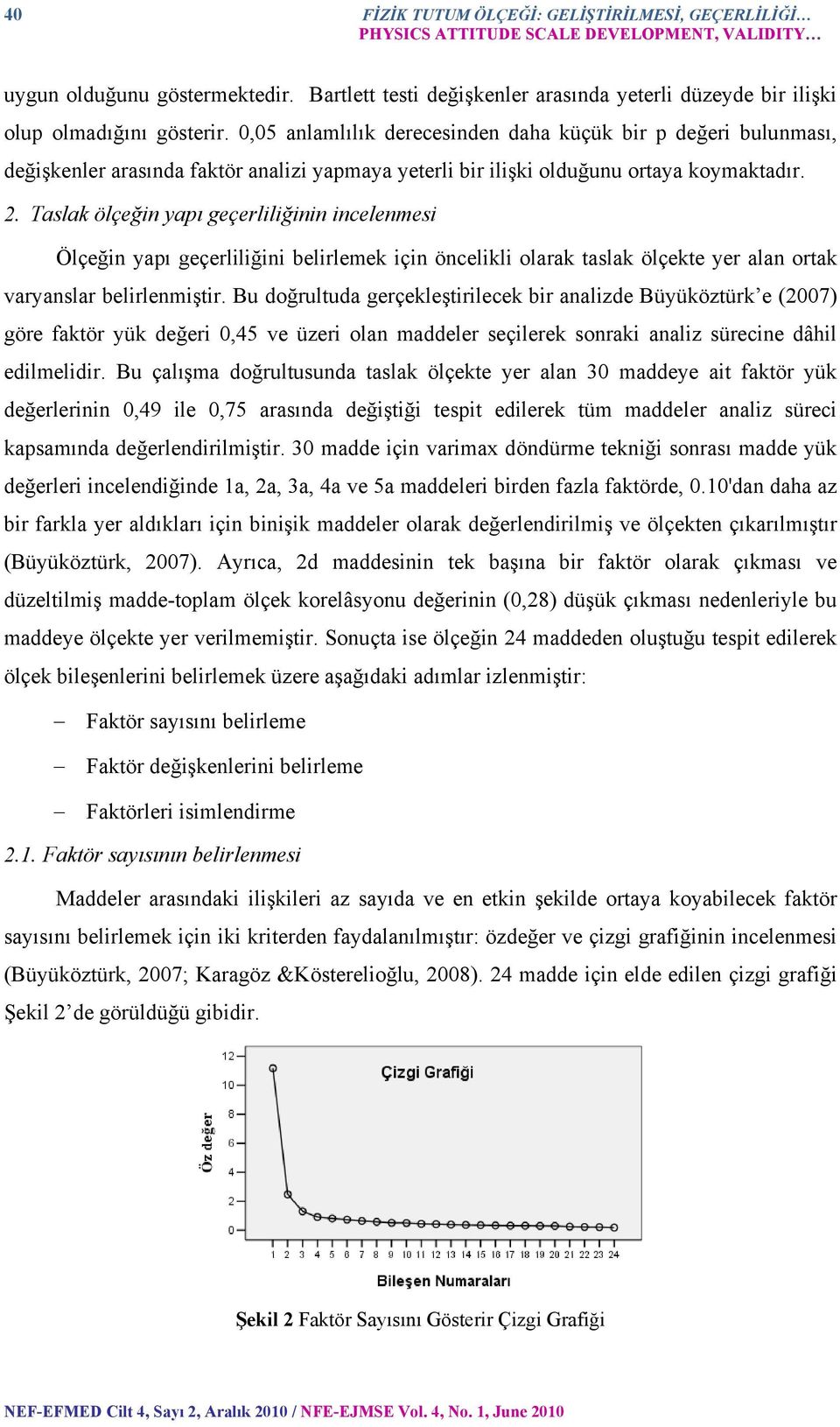 0,05 anlamlılık derecesinden daha küçük bir p değeri bulunması, değişkenler arasında faktör analizi yapmaya yeterli bir ilişki olduğunu ortaya koymaktadır. 2.