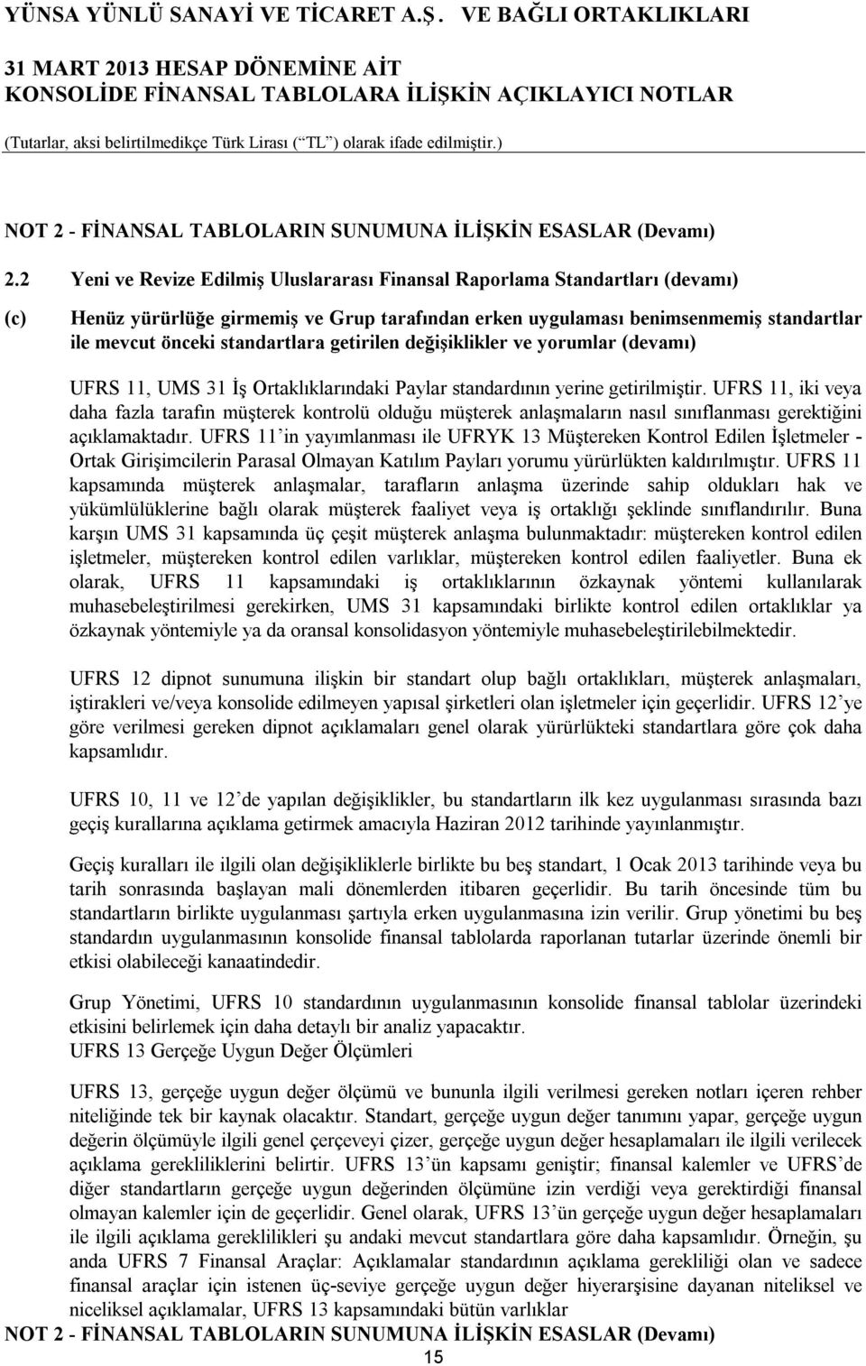 standartlara getirilen değişiklikler ve yorumlar (devamı) UFRS 11, UMS 31 İş Ortaklıklarındaki Paylar standardının yerine getirilmiştir.