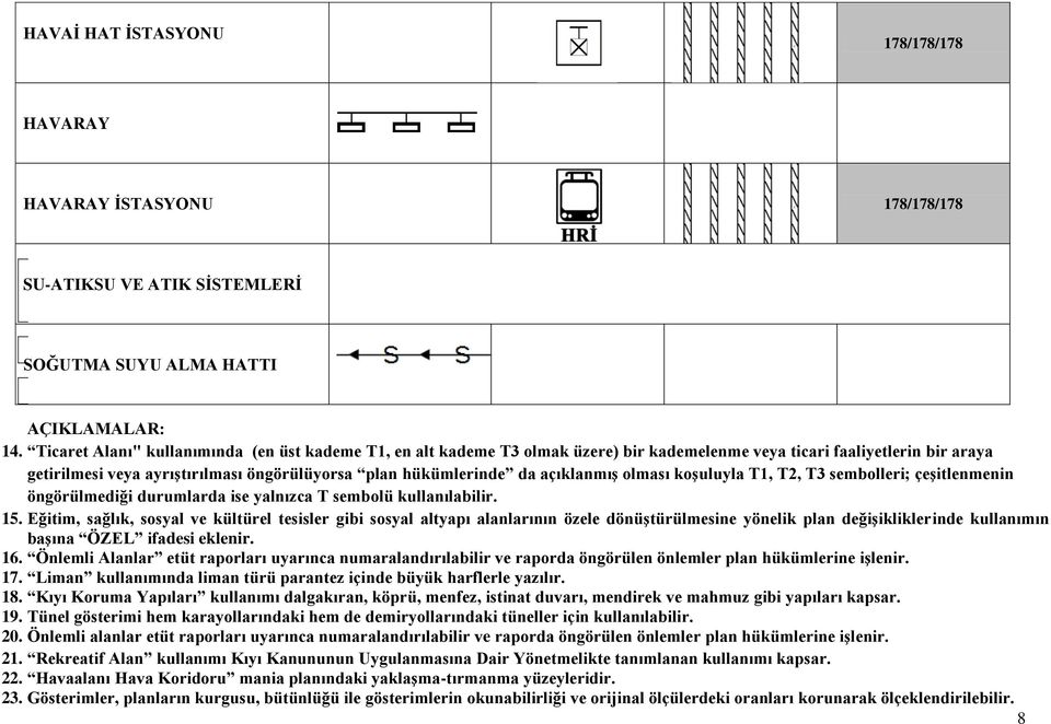 açıklanmış olması koşuluyla T1, T2, T3 sembolleri; çeşitlenmenin öngörülmediği durumlarda ise yalnızca T sembolü kullanılabilir. 15.