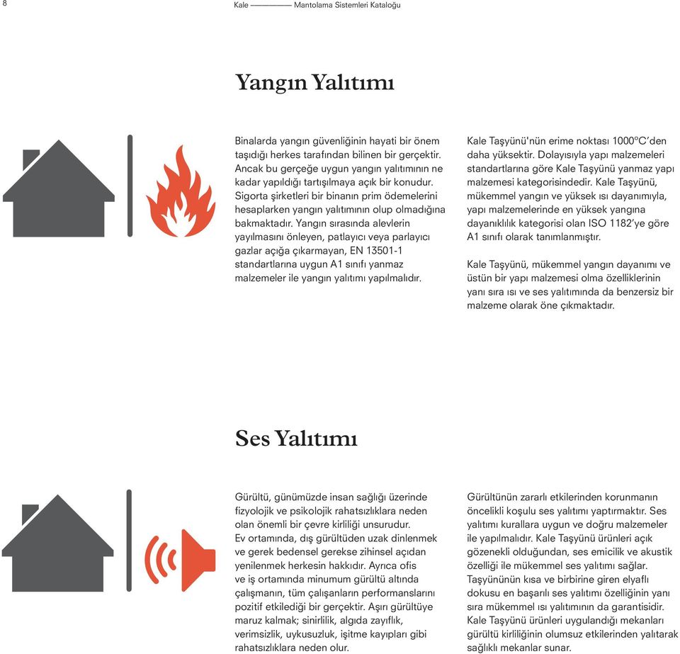 Yangın sırasında alevlerin yayılmasını önleyen, patlayıcı veya parlayıcı gazlar açığa çıkarmayan, EN 13501-1 standartlarına uygun A1 sınıfı yanmaz malzemeler ile yangın yalıtımı yapılmalıdır.