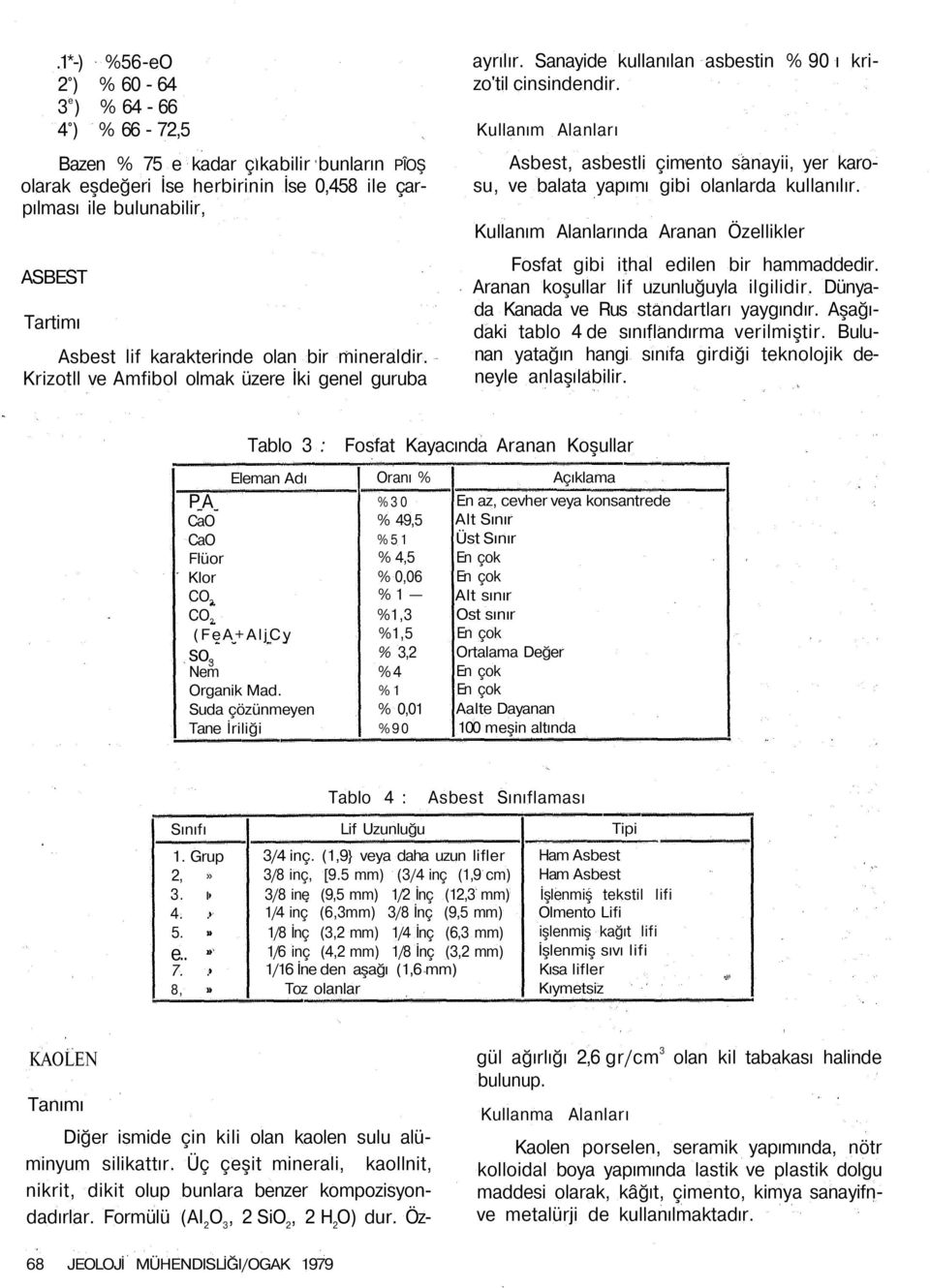 Kullanım Alanları Asbest, asbestli çimento sanayii, yer karosu, ve balata yapımı gibi olanlarda kullanılır. Kullanım Alanlarında Aranan Özellikler Fosfat gibi ithal edilen bir hammaddedir.