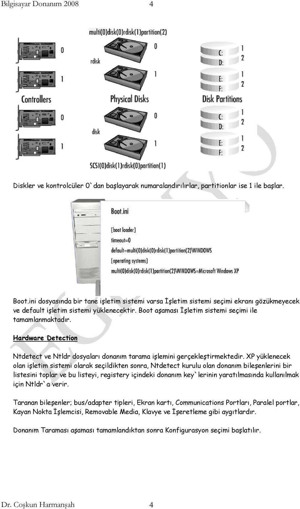 Hardware Detection Ntdetect ve Ntldr dosyaları donanım tarama işlemini gerçekleştirmektedir.