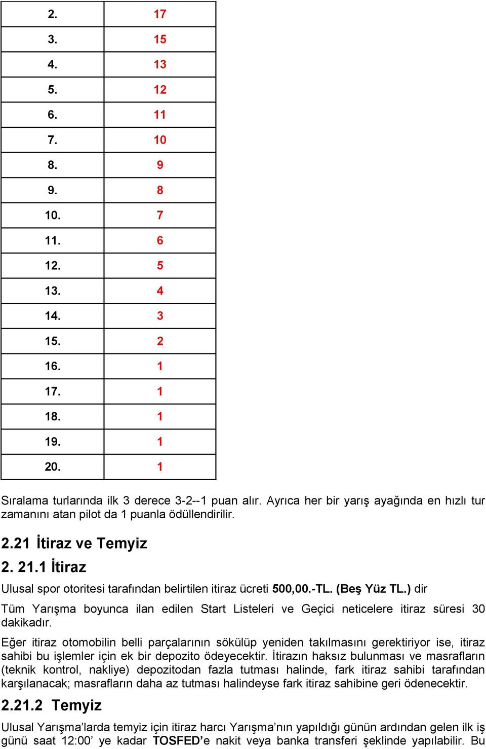 (Beş Yüz TL.) dir Tüm Yarışma boyunca ilan edilen Start Listeleri ve Geçici neticelere itiraz süresi 30 dakikadır.