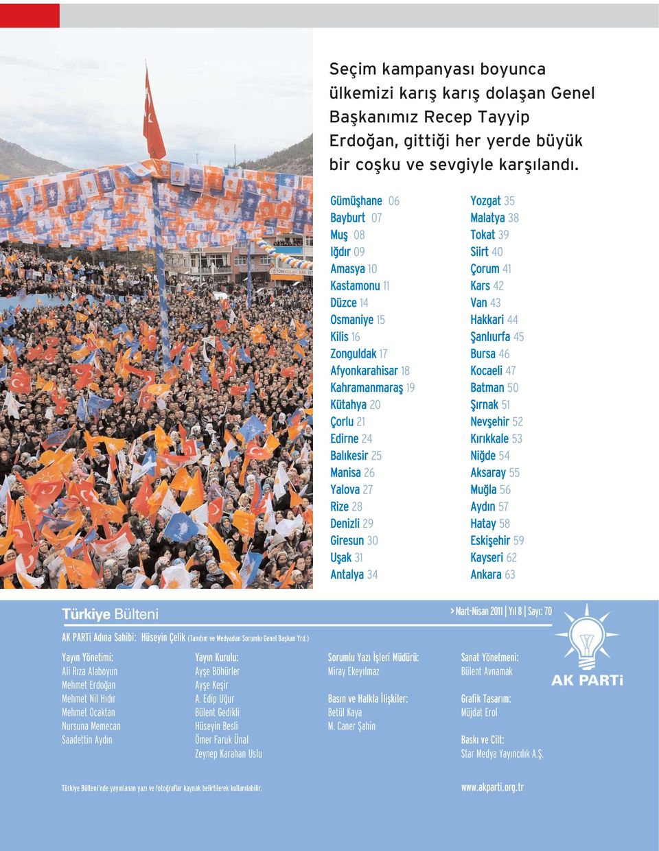 Yalova 27 Rize 28 Denizli 29 Giresun 30 Uflak 31 Antalya 34 Yozgat 35 Malatya 38 Tokat 39 Siirt 40 Çorum 41 Kars 42 Van 43 Hakkari 44 fianl urfa 45 Bursa 46 Kocaeli 47 Batman 50 fi rnak 51 Nevflehir