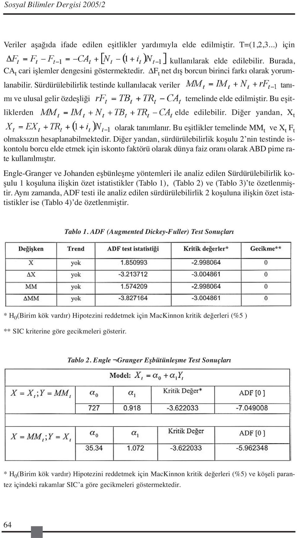 Diğer yandan, X t olarak tanımlanır. Bu eşitlikler temelinde MM t ve X t F t olmaksızın hesaplanabilmektedir.