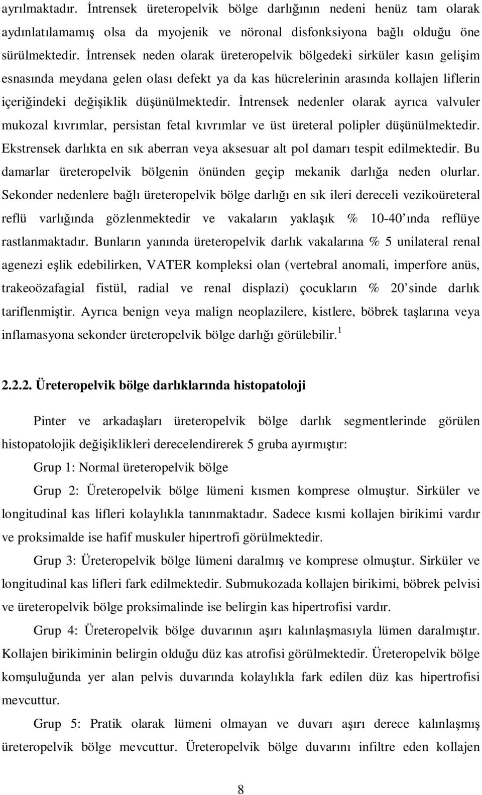 İntrensek nedenler olarak ayrıca valvuler mukozal kıvrımlar, persistan fetal kıvrımlar ve üst üreteral polipler düşünülmektedir.