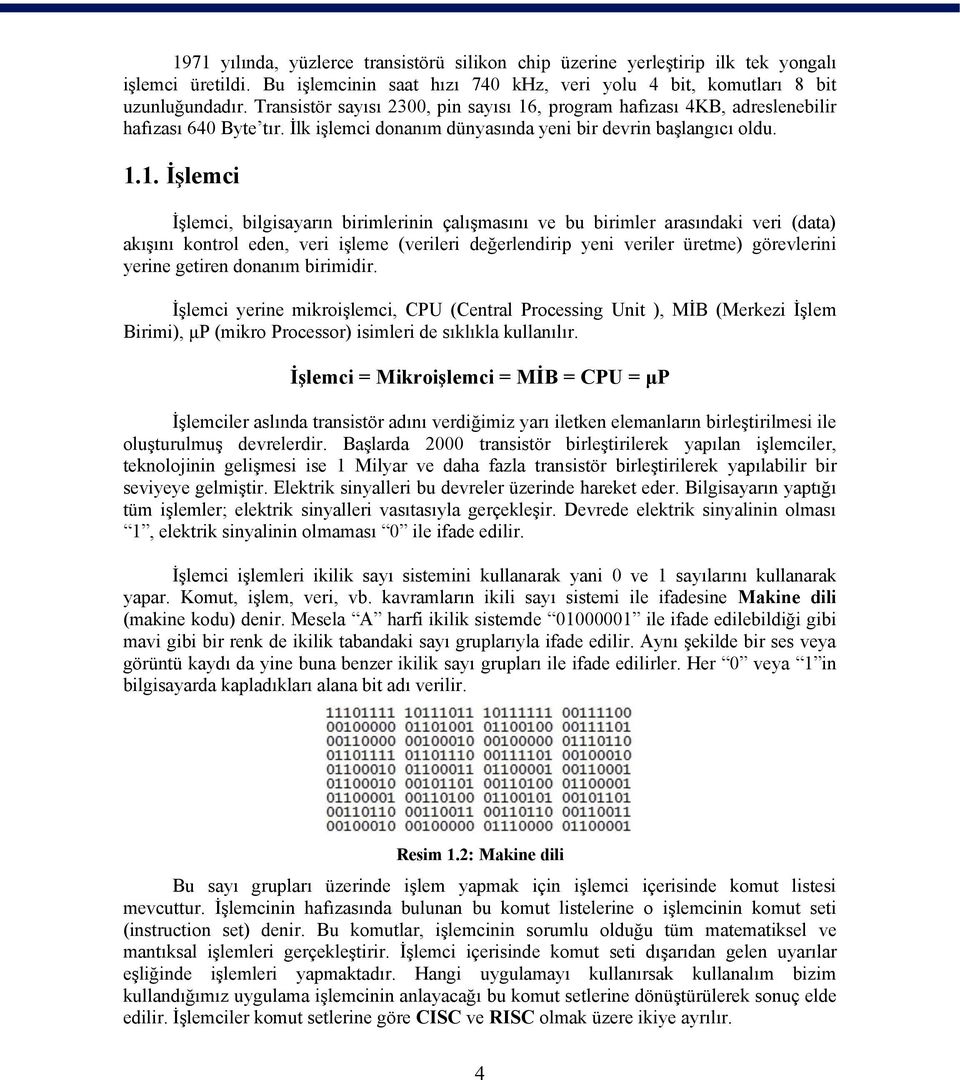 , program hafızası 4KB, adreslenebilir hafızası 640 Byte tır. İlk işlemci donanım dünyasında yeni bir devrin başlangıcı oldu. 1.