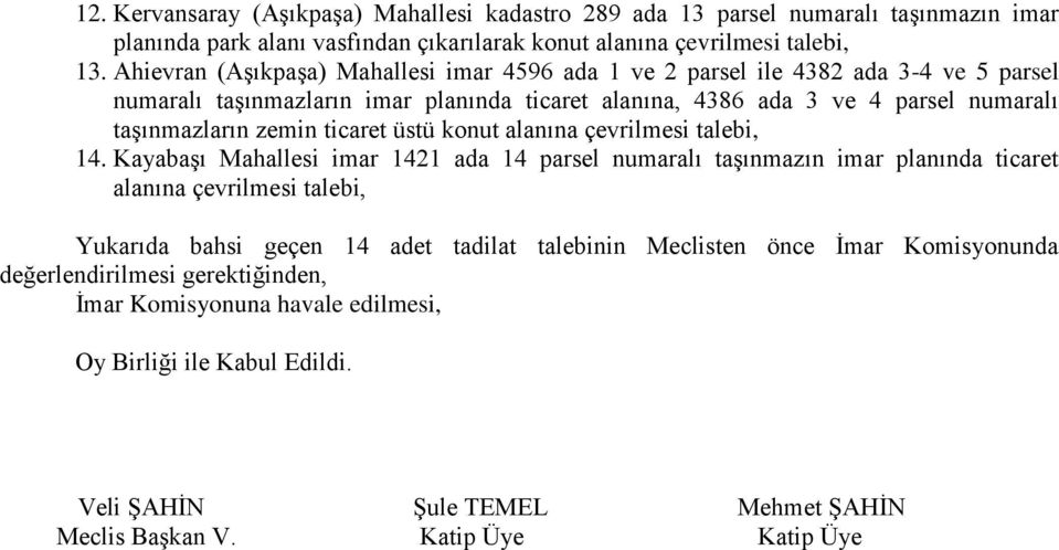 numaralı taşınmazların zemin ticaret üstü konut alanına çevrilmesi talebi, 14.