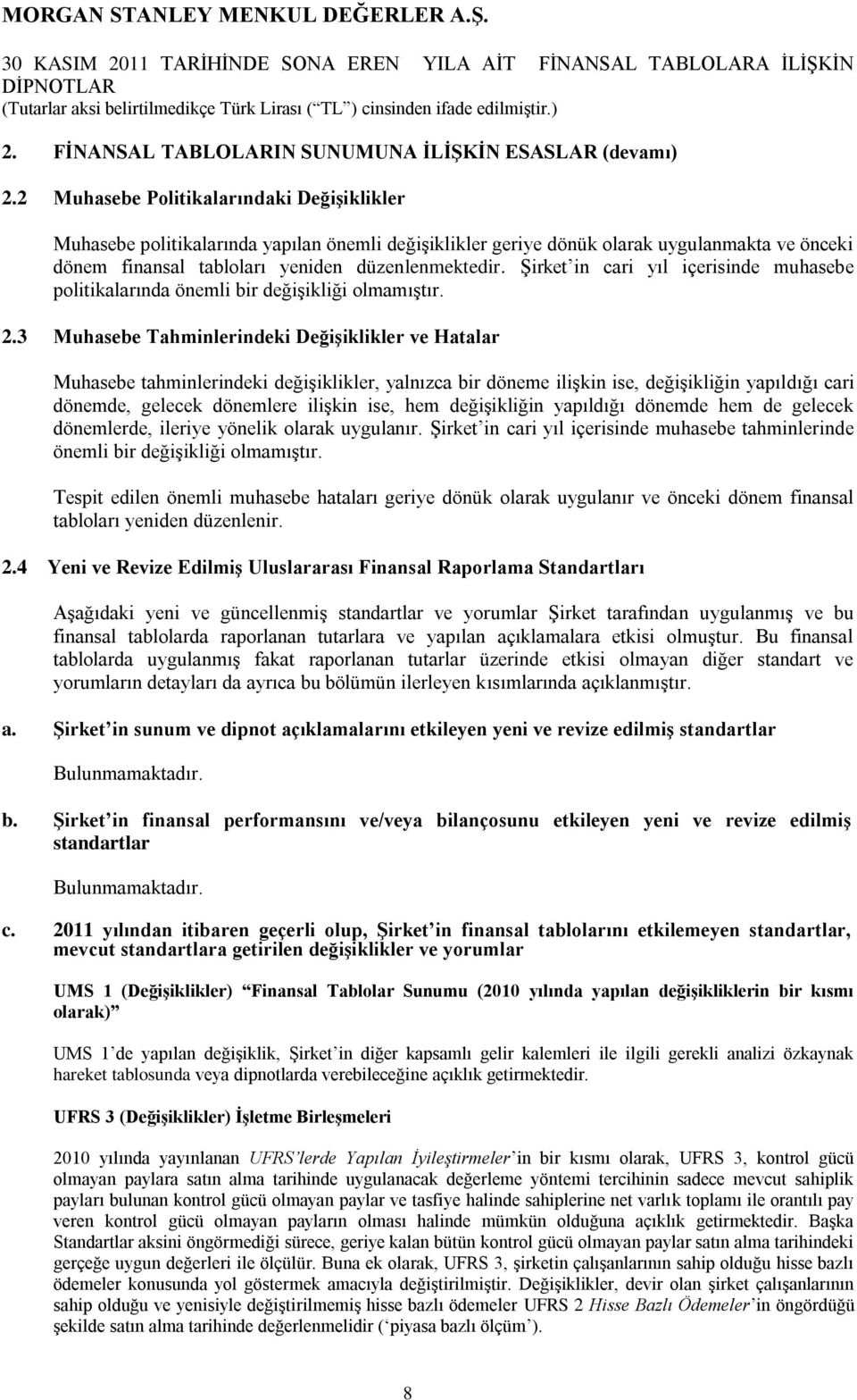 Şirket in cari yıl içerisinde muhasebe politikalarında önemli bir değişikliği olmamıştır. 2.