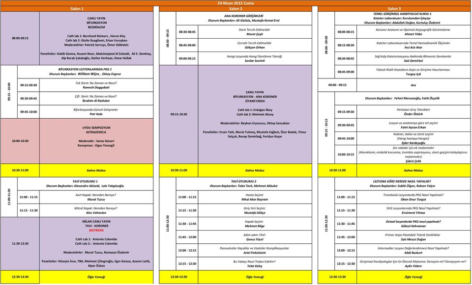 Edilmelidir Gökçen Orhan 08:00-08:15 08:15-08:30 Salon 3 TEMEL GİRİŞİMSEL KARDİYOLOJİ KURSU 1 Kateter Laboratuarı: Kurulumdan İşleyişe Oturum Başkanları: Abdullah Doğan, Kurtuluş Özdemir Koroner