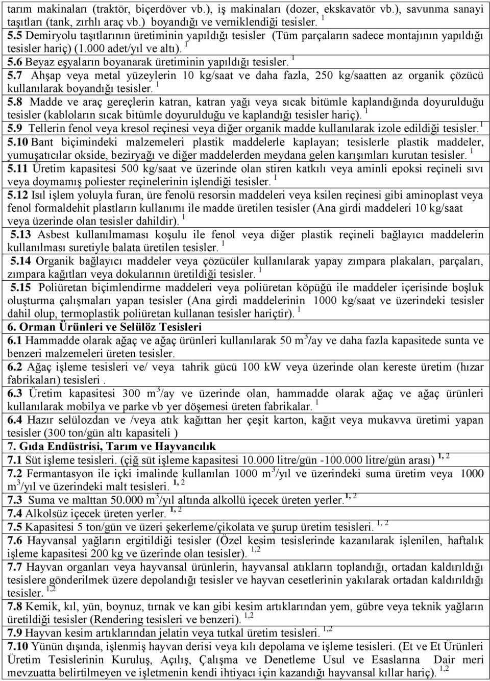 7 Ahşap veya metal yüzeylerin 10 kg/saat ve daha fazla, 250 kg/saatten az organik çözücü kullanılarak boyandığı 5.