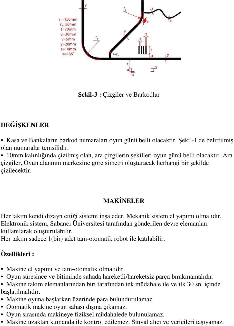 MAKNELER Her takım kendi dizayn ettii sistemi ina eder. Mekanik sistem el yapımı olmalıdır. Elektronik sistem, Sabancı Üniversitesi tarafından gönderilen devre elemanları kullanılarak oluturulabilir.