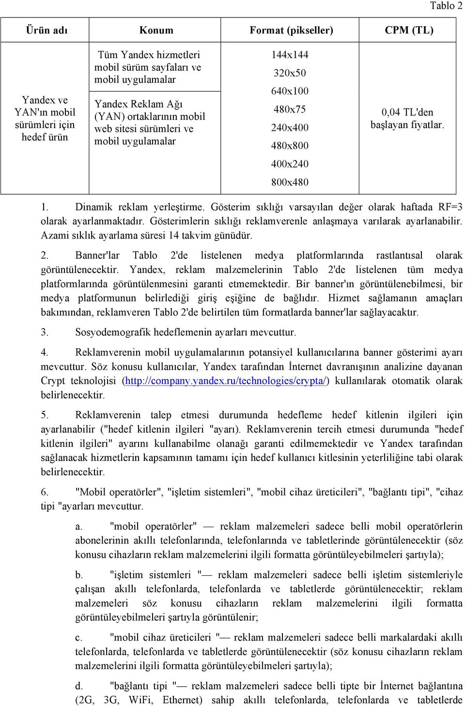 Gösterim sıklığı varsayılan değer olarak haftada RF=3 olarak ayarlanmaktadır. Gösterimlerin sıklığı reklamverenle anlaşmaya varılarak ayarlanabilir. Azami sıklık ayarlama süresi 14 takvim günüdür. 2.