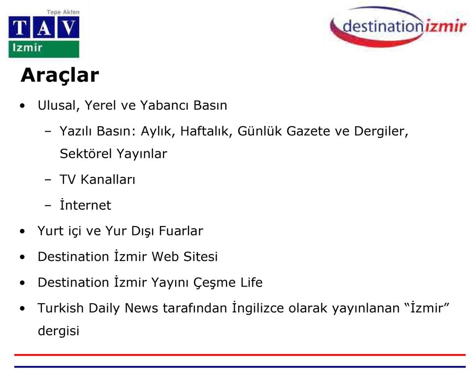 ve Yur Dışı Fuarlar Destination Đzmir Web Sitesi Destination Đzmir Yayını