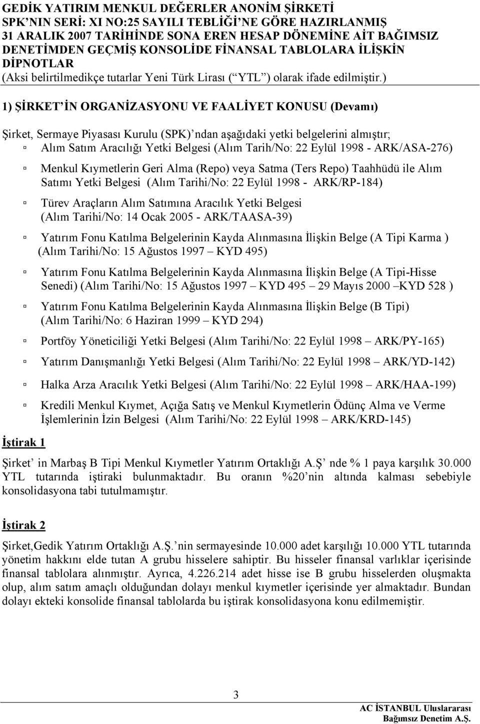 Aracılık Yetki Belgesi (Alım Tarihi/No: 14 Ocak 2005 - ARK/TAASA-39) Yatırım Fonu Katılma Belgelerinin Kayda Alınmasına İlişkin Belge (A Tipi Karma ) (Alım Tarihi/No: 15 Ağustos 1997 KYD 495) Yatırım