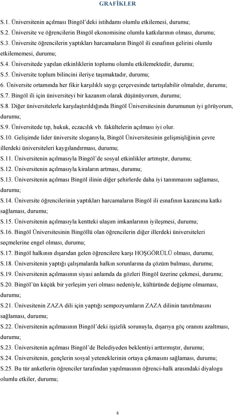 Üniversite toplum bilincini ileriye taşımaktadır, durumu; 6. Üniversite ortamında her fikir karşılıklı saygı çerçevesinde tartışılabilir olmalıdır, durumu; S.7.