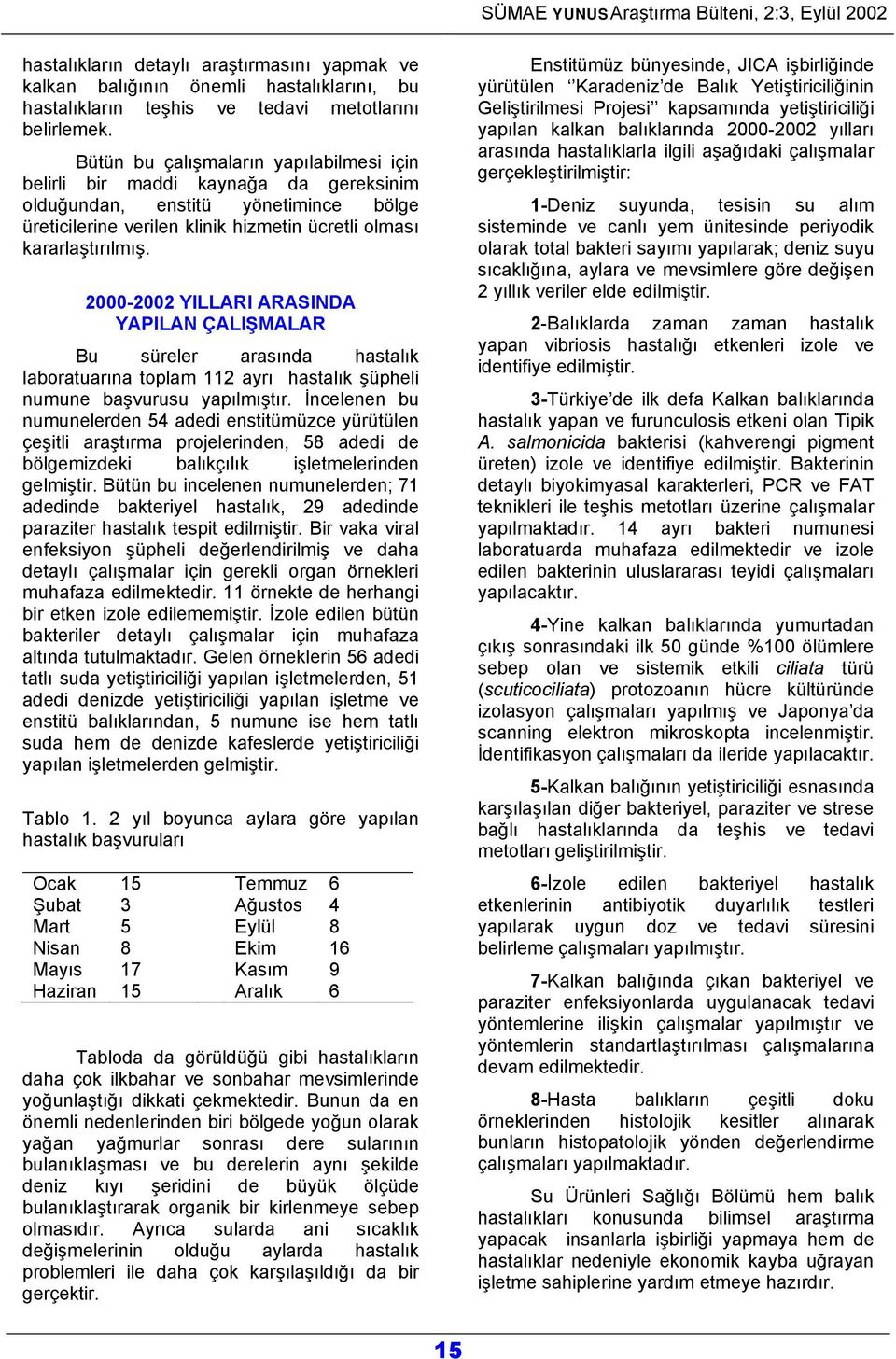 2000-2002 YILLARI ARASINDA YAPILAN ÇALIŞMALAR Bu süreler arasında hastalık laboratuarına toplam 112 ayrı hastalık şüpheli numune başvurusu yapılmıştır.