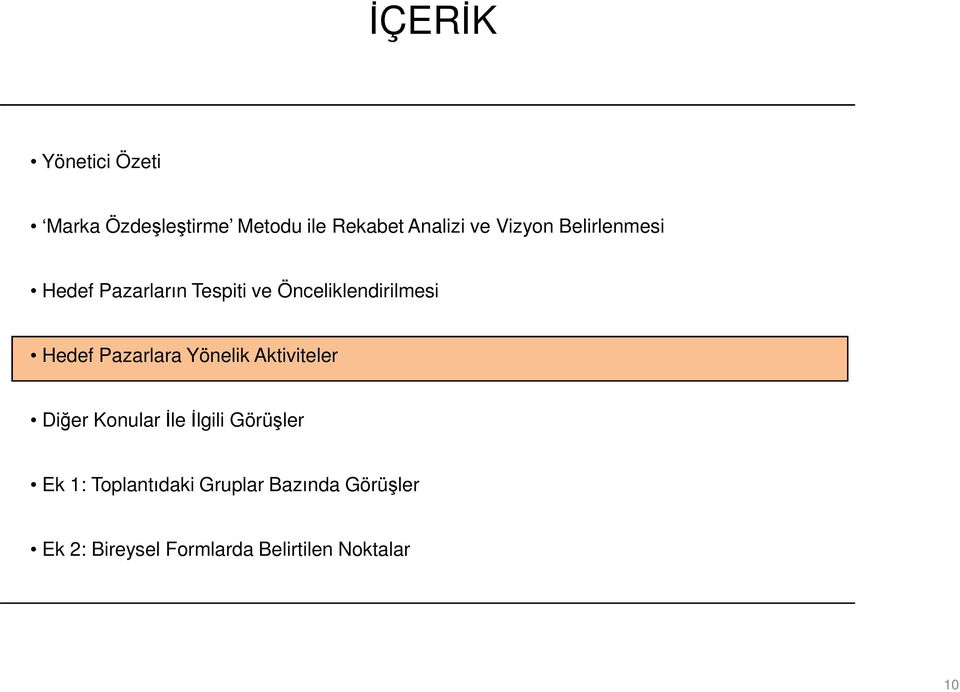 Pazarlara Yönelik Aktiviteler Diğer Konular İle İlgili Görüşler Ek 1: