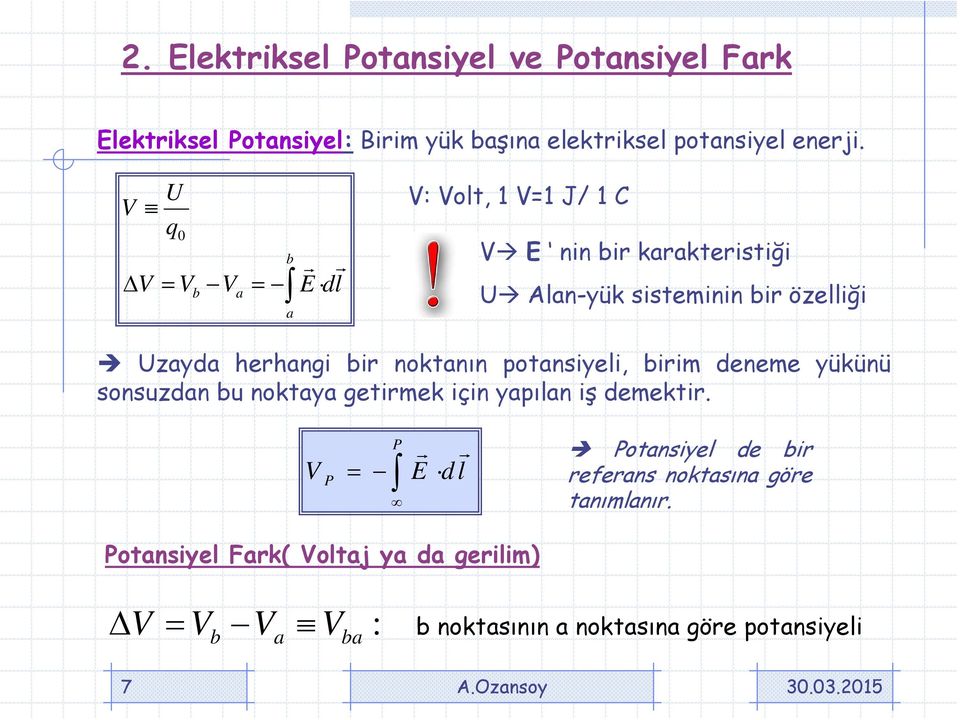 noktnın potnsiyeli, iim deneme yükünü sonsuzdn u nokty getimek için ypıln iş demekti.