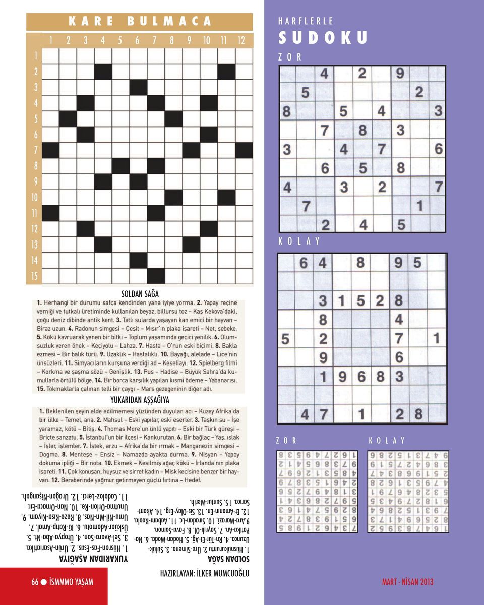 Unutma-Orlon-Re. 10. Nan-Omaca-Eır. 11. Cadaloz-Lerci. 12. Urağan-Nişangah. 66 l İSMMMO YAŞAM SOLDAN SAĞA 1. Hüsnükuruntu 2. Üre-Simena. 3. Sülük- Uzunca. 4. Rn-Tür-Et-Ağ. 5.