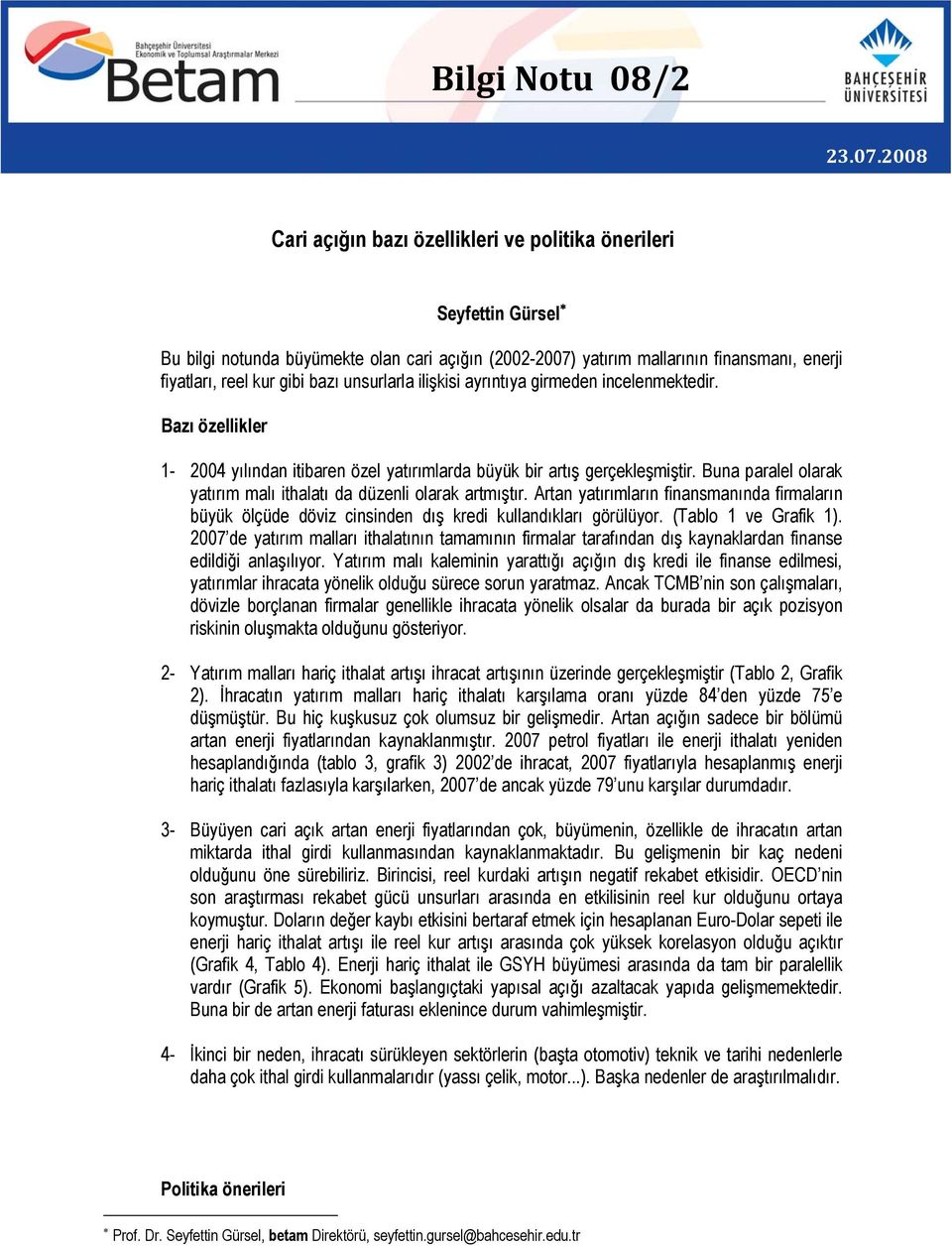 unsurlarla ilişkisi ayrıntıya girmeden incelenmektedir. Bazı özellikler 1-24 yılından itibaren özel yatırımlarda büyük bir artış gerçekleşmiştir.