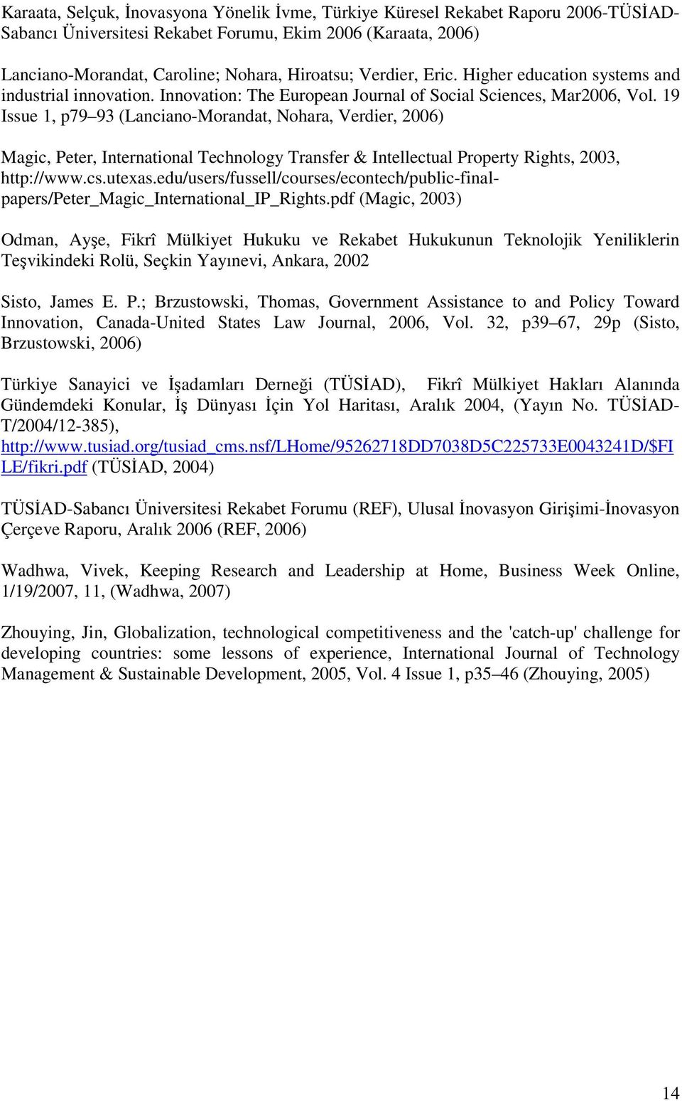 19 Issue 1, p79 93 (Lanciano-Morandat, Nohara, Verdier, 2006) Magic, Peter, International Technology Transfer & Intellectual Property Rights, 2003, http://www.cs.utexas.