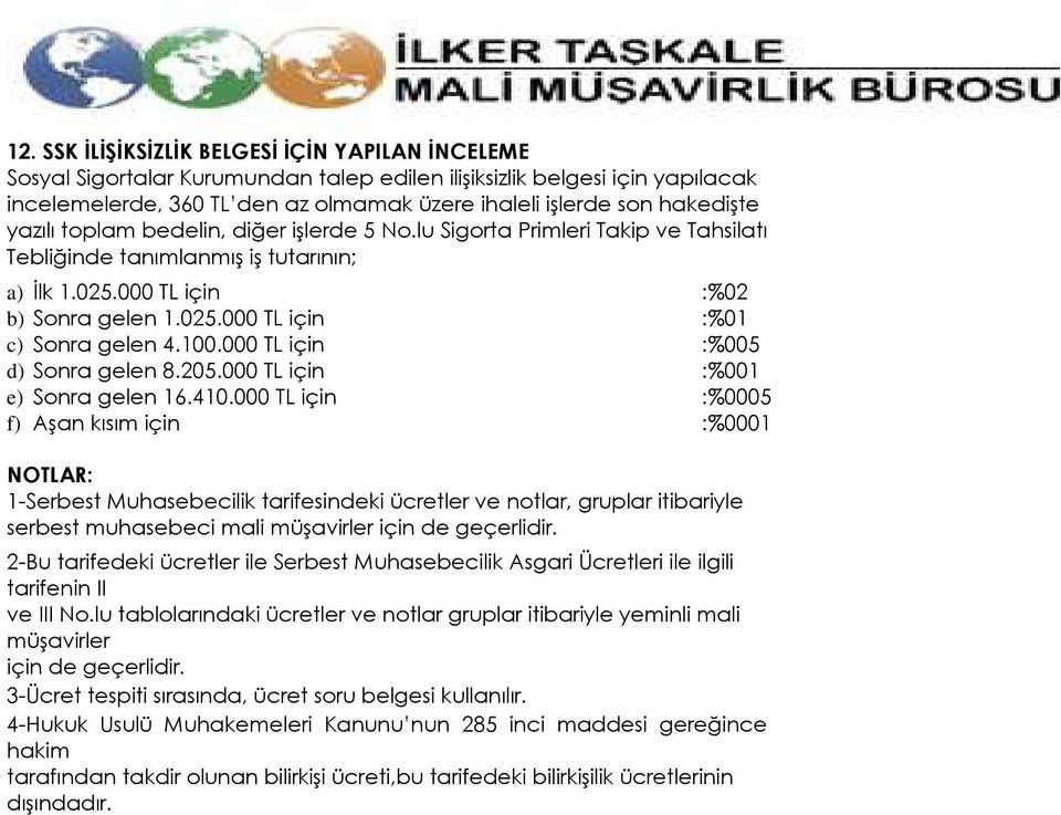 100.000 TL için :%005 d Sonra gelen 8.205.000 TL için :%001 e Sonra gelen 16.410.