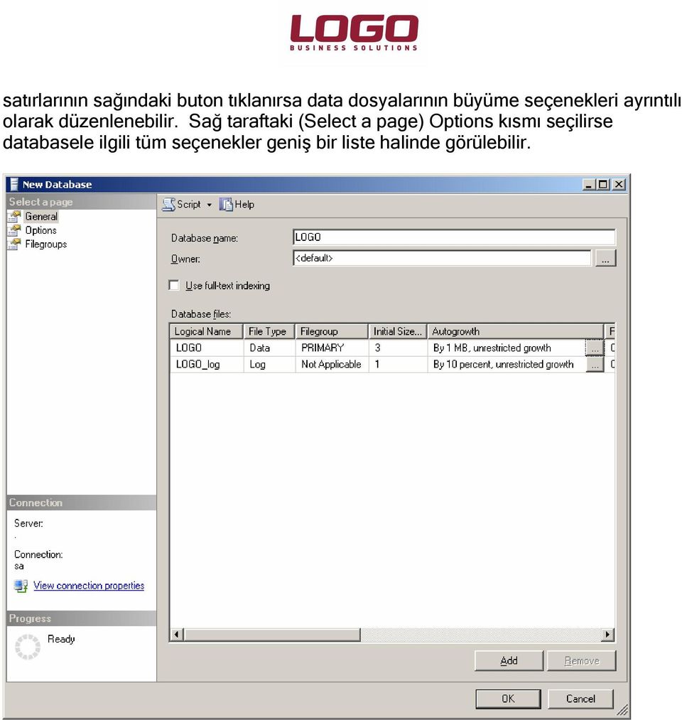 Sağ taraftaki (Select a page) Options kısmı seçilirse