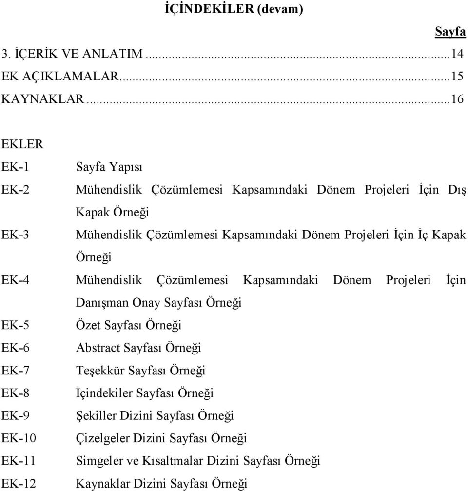 Projeleri İçin İç Kapak Örneği EK-4 Mühendislik Çözümlemesi Kapsamındaki Dönem Projeleri İçin Danışman Onay Sayfası Örneği EK-5 Özet Sayfası Örneği EK-6