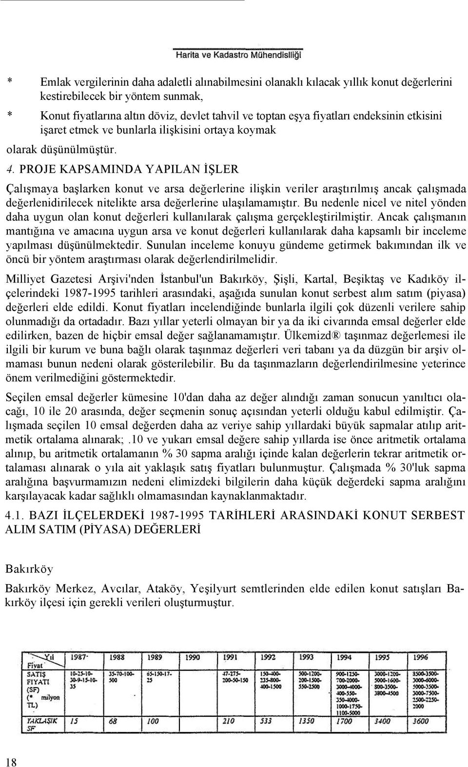 PROJE KAPSAMINDA YAPILAN İŞLER Çalışmaya başlarken konut ve arsa değerlerine ilişkin veriler araştırılmış ancak çalışmada değerlenidirilecek nitelikte arsa değerlerine ulaşılamamıştır.