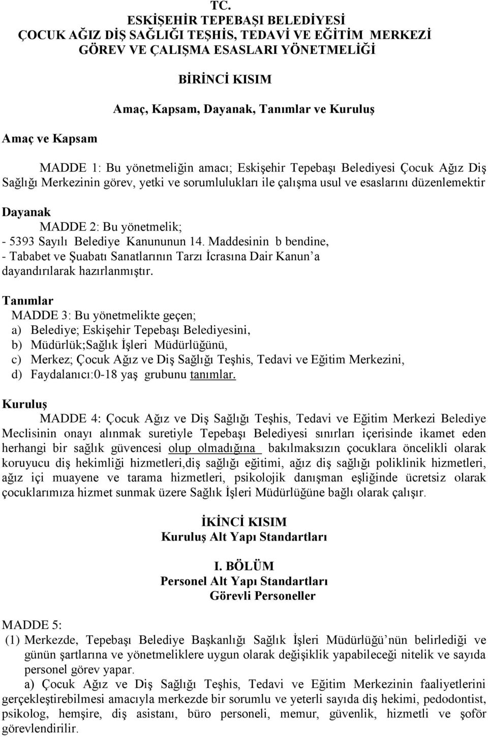 yönetmelik; - 5393 Sayılı Belediye Kanununun 14. Maddesinin b bendine, - Tababet ve Şuabatı Sanatlarının Tarzı İcrasına Dair Kanun a dayandırılarak hazırlanmıştır.