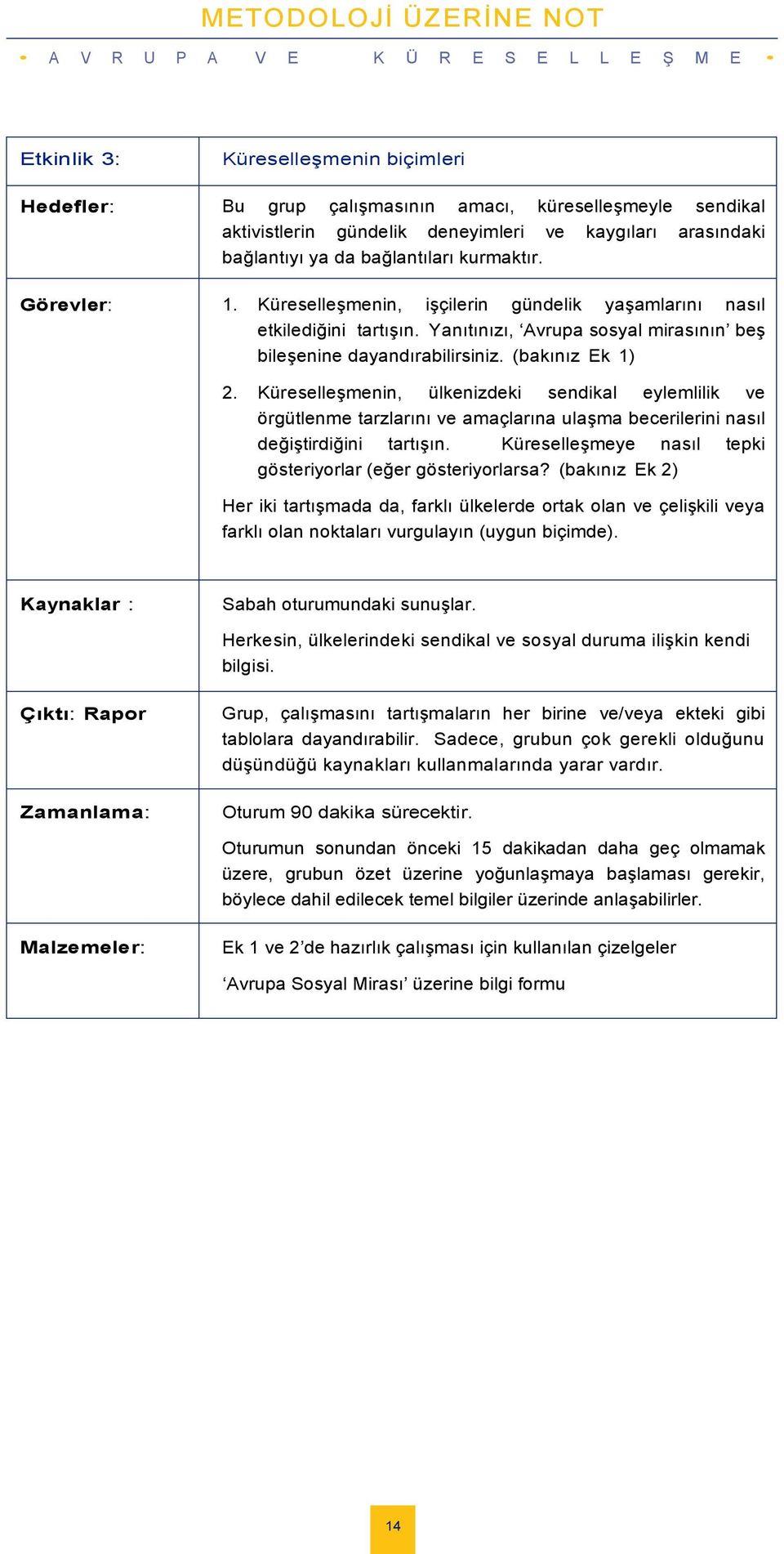 yanıtınızı, Avrupasosyalmirasının beģ bileģeninedayandırabilirsiniz.(bakınız Ek 1) 2.