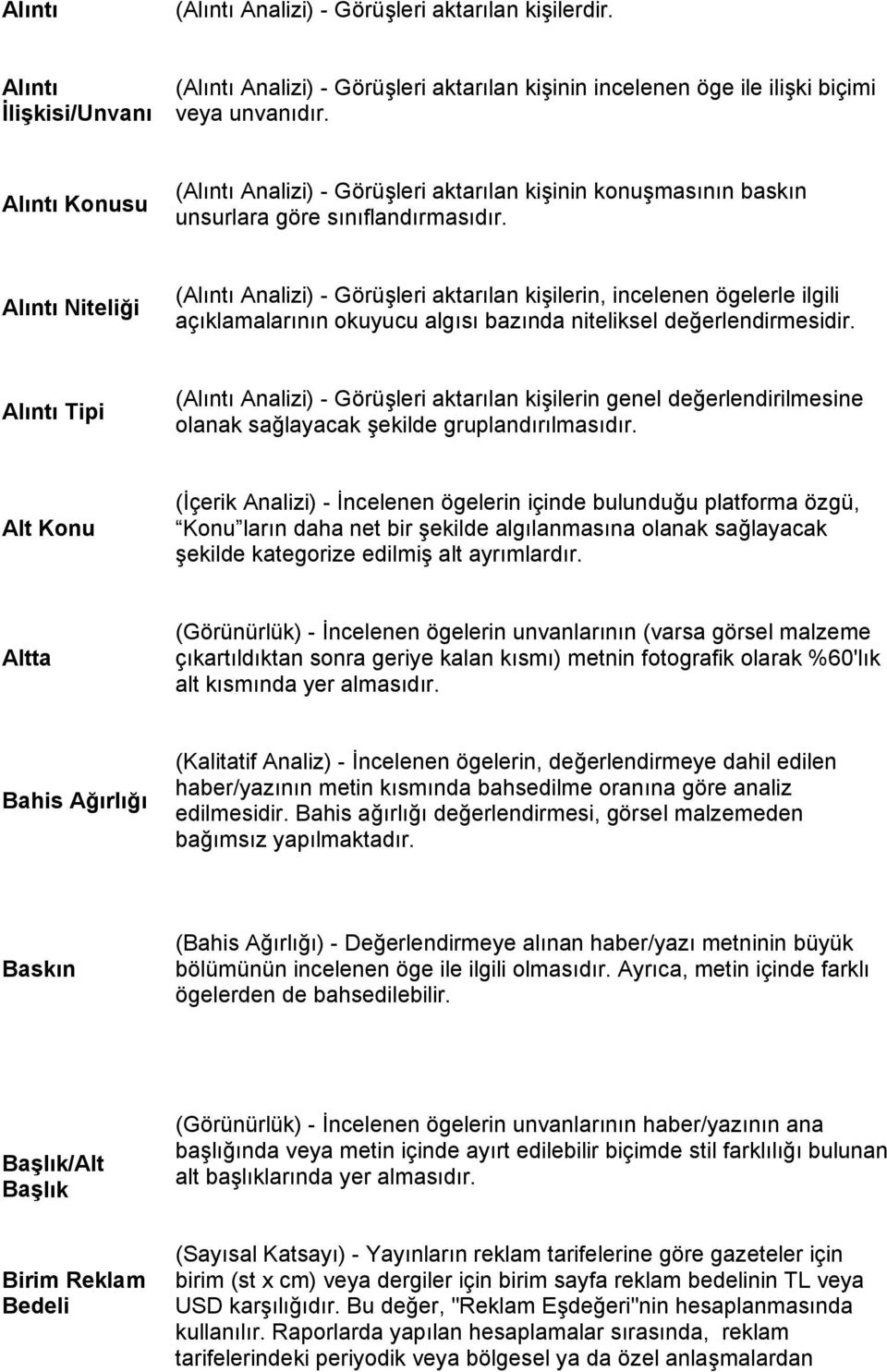 Alıntı Niteliği (Alıntı Analizi) - Görüşleri aktarılan kişilerin, incelenen ögelerle ilgili açıklamalarının okuyucu algısı bazında niteliksel değerlendirmesidir.