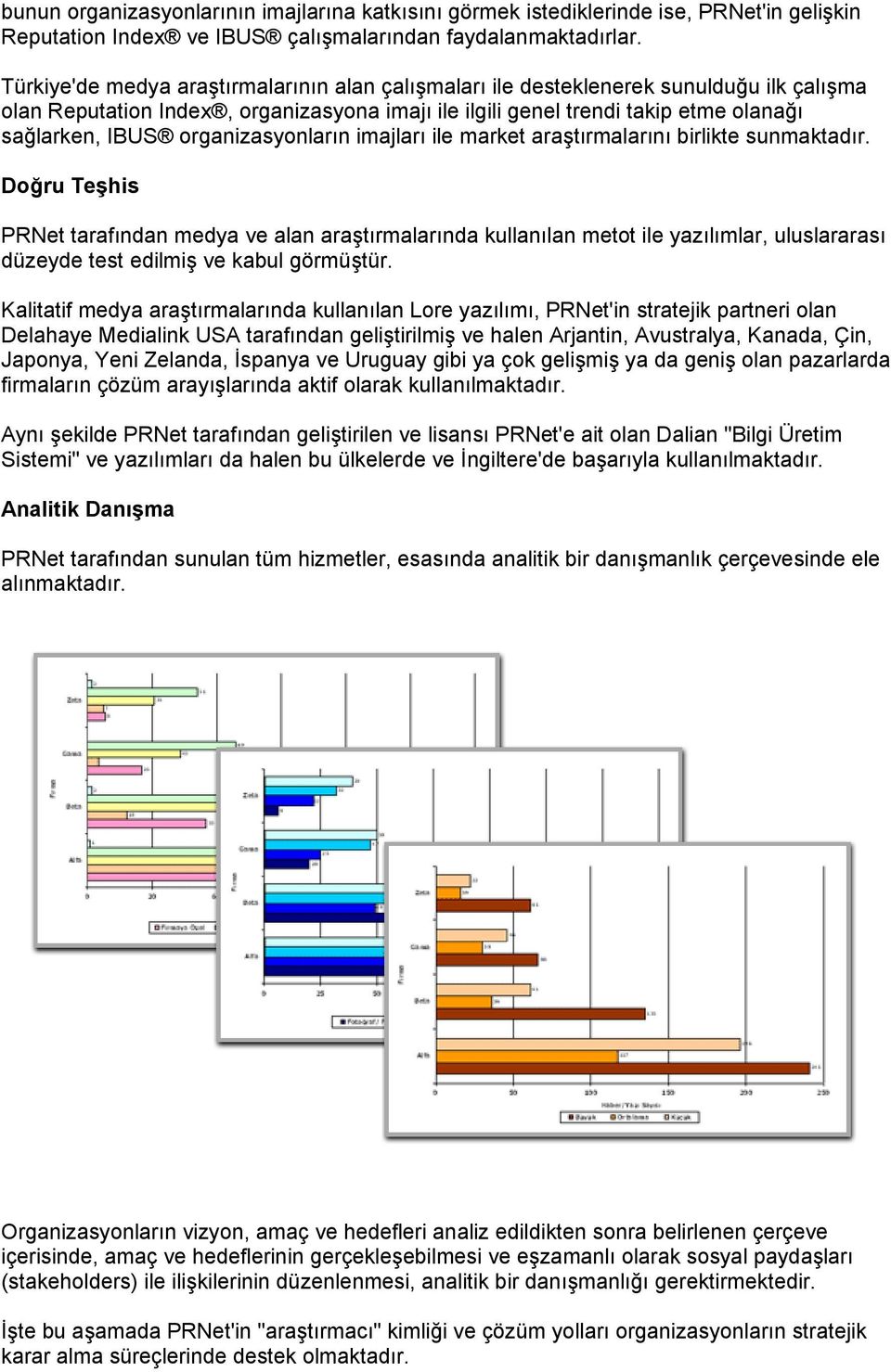 organizasyonların imajları ile market araştırmalarını birlikte sunmaktadır.