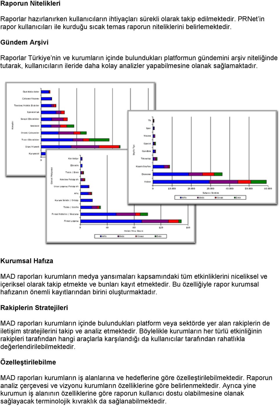 Kurumsal Hafıza MAD raporları kurumların medya yansımaları kapsamındaki tüm etkinliklerini niceliksel ve içeriksel olarak takip etmekte ve bunları kayıt etmektedir.