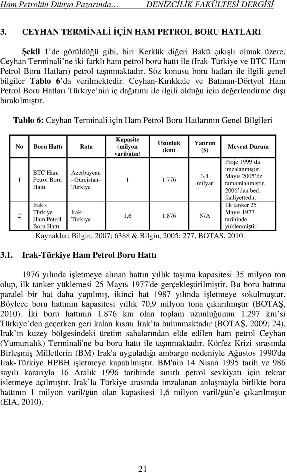 Ceyhan-Kırıkkale ve Batman-Dörtyol Ham Petrol Boru Hatları Türkiye nin iç dağıtımı ile ilgili olduğu için değerlendirme dışı bırakılmıştır.