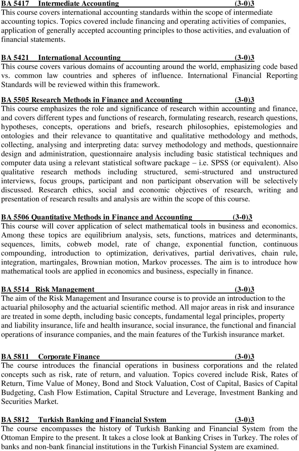 BA 5421 International Accounting (3-0)3 This course covers various domains of accounting around the world, emphasizing code based vs. common law countries and spheres of influence.