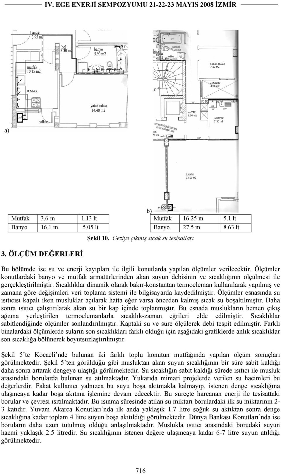 Ölçümler konutlardaki banyo ve mutfak armatürlerinden akan suyun debisinin ve sıcaklığının ölçülmesi ile gerçekleştirilmiştir.