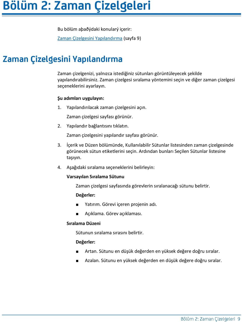 2. Yapılandır bağlantısını tıklatın. Zaman çizelgesini yapılandır sayfası görünür. 3.