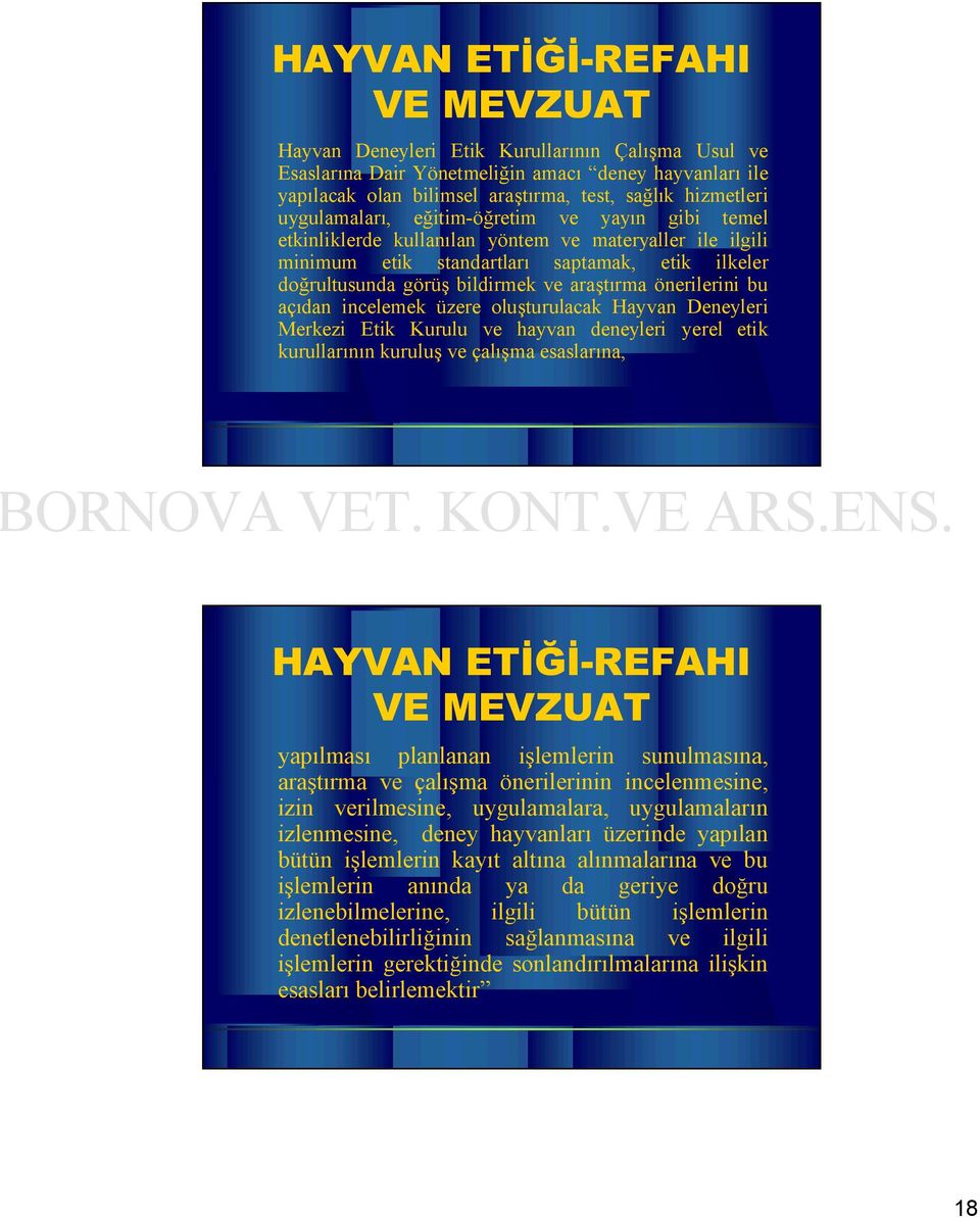 üzere oluşturulacak Hayvan Deneyleri Merkezi Etik Kurulu ve hayvan deneyleri yerel etik kurullarının kuruluş ve çalışma esaslarına, yapılması planlanan işlemlerin sunulmasına, araştırma ve çalışma