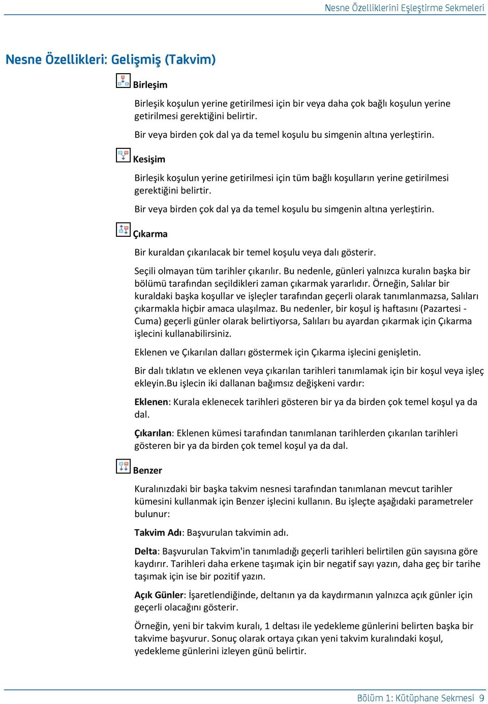 Bir veya birden çok dal ya da temel koşulu bu simgenin altına yerleştirin. Çıkarma Bir kuraldan çıkarılacak bir temel koşulu veya dalı gösterir. Seçili olmayan tüm tarihler çıkarılır.