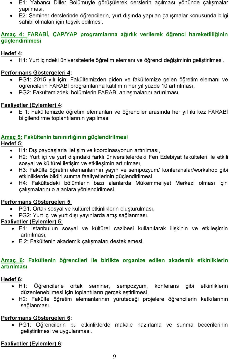 Amaç 4: FARABĠ, ÇAP/YAP programlarına ağırlık verilerek öğrenci hareketliliğinin güçlendirilmesi Hedef 4: H1: Yurt içindeki üniversitelerle öğretim elemanı ve öğrenci değişiminin geliştirilmesi.