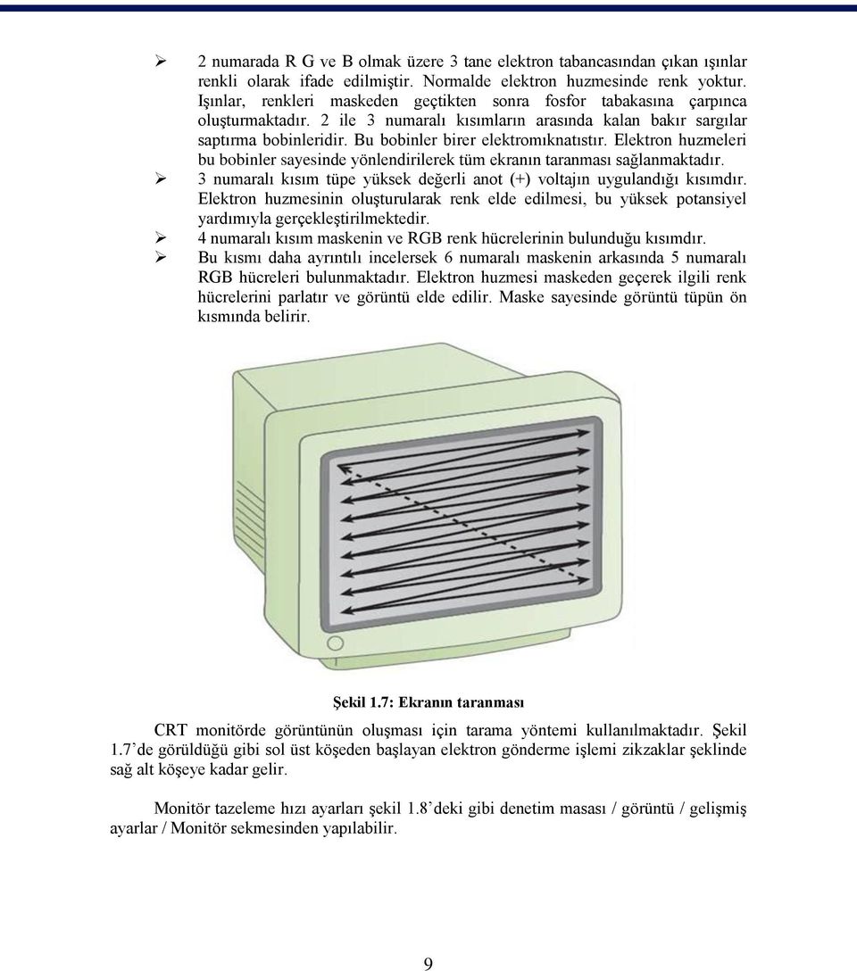 Bu bobinler birer elektromıknatıstır. Elektron huzmeleri bu bobinler sayesinde yönlendirilerek tüm ekranın taranması sağlanmaktadır.