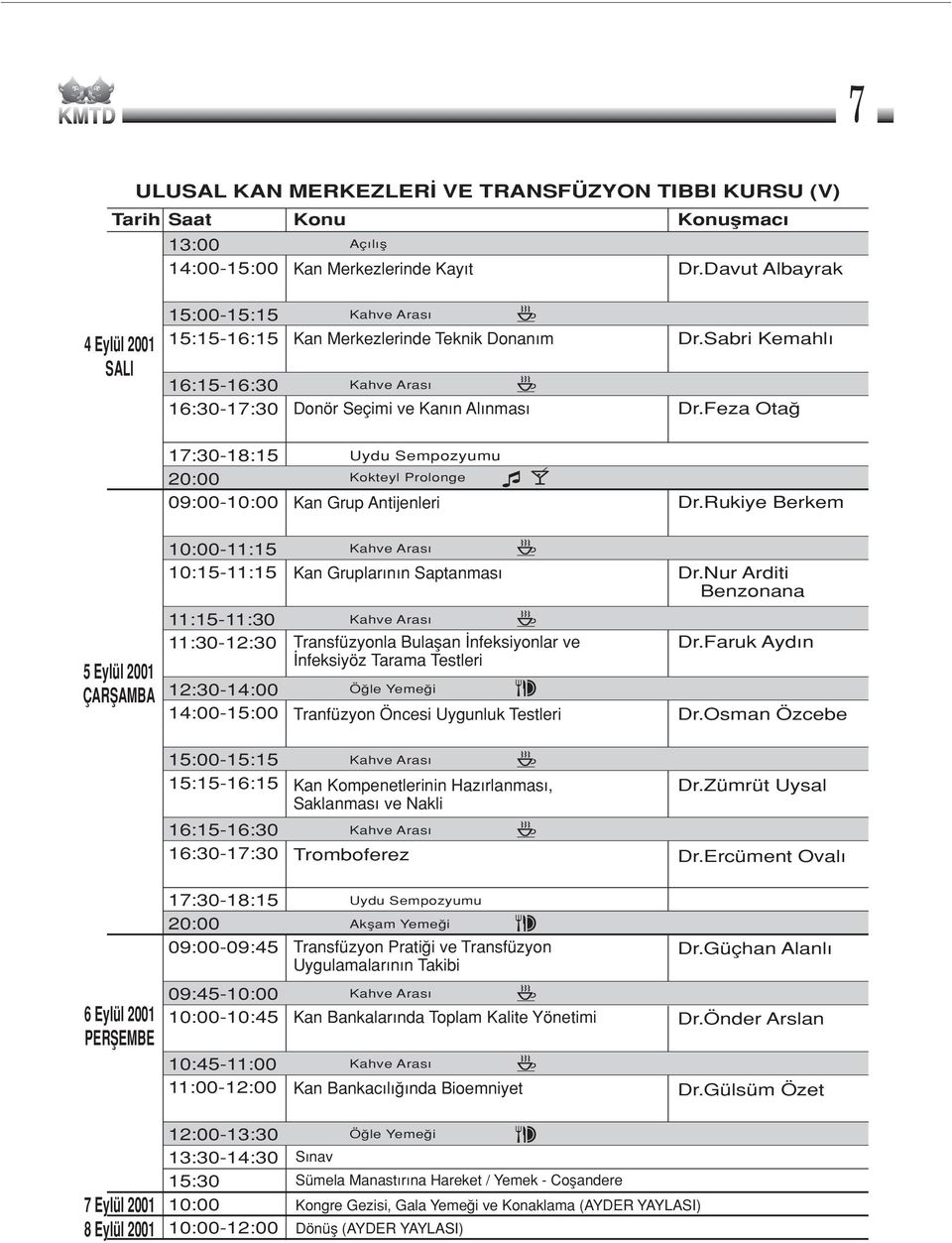 Feza Ota 17:30-18:15 20:00 09:00-10:00 Uydu Sempozyumu Kokteyl Prolonge Kan Grup Antijenleri Q Dr.