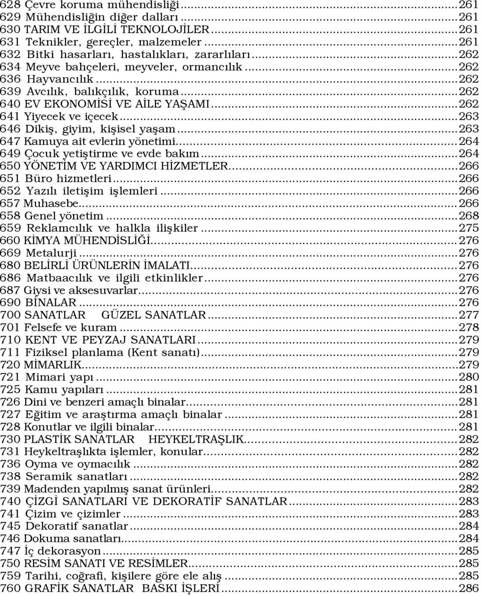 ..263 646 Dikiß, giyim, kißisel yaßam...263 647 Kamuya ait evlerin yšnetimi...264 649 ocuk yetißtirme ve evde bakým...264 650 Y NETÜM VE YARDIMCI HÜZMETLER...266 651 BŸro hizmetleri.